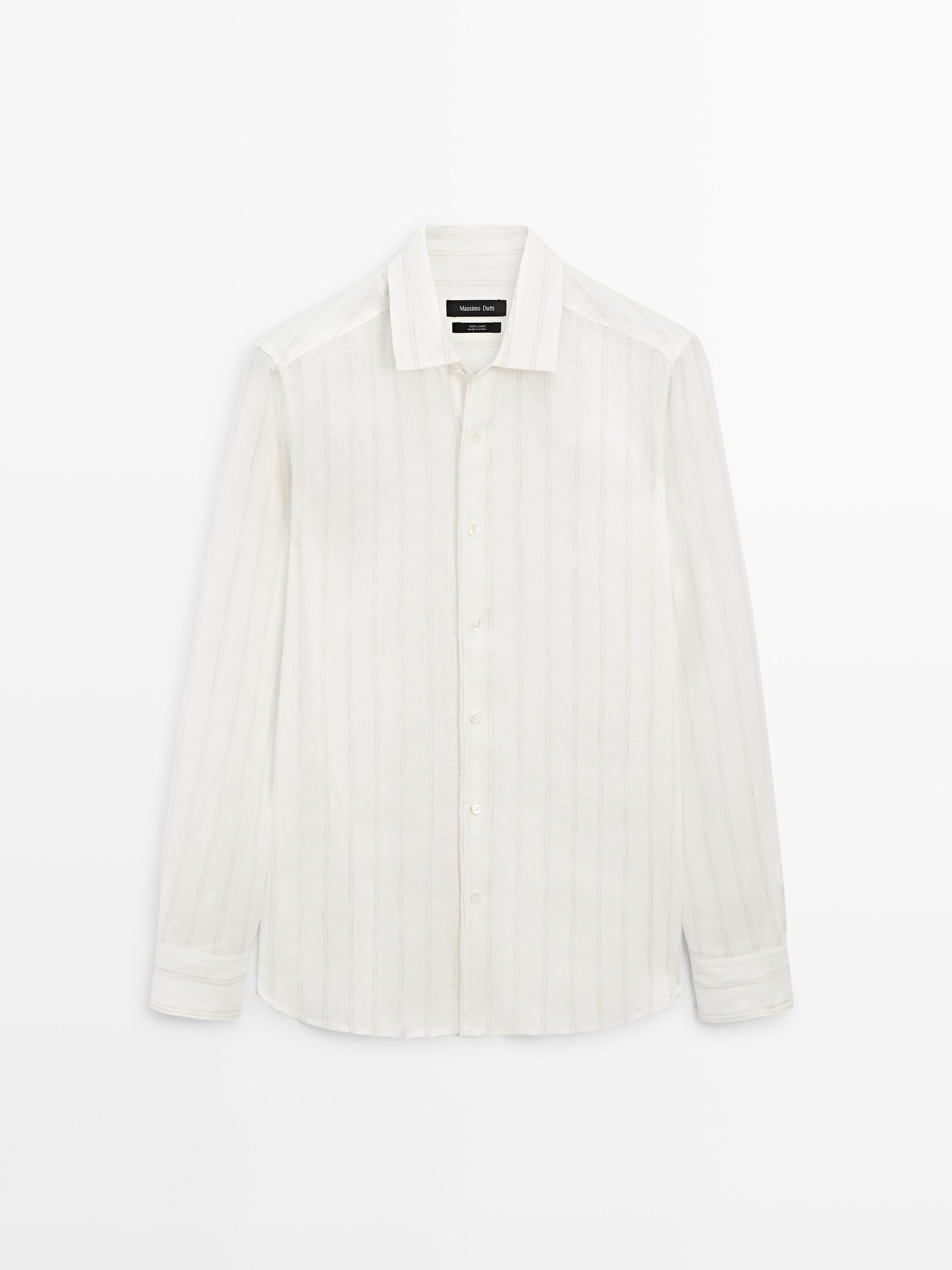 Chemise regular fit à rayures 100 % lin